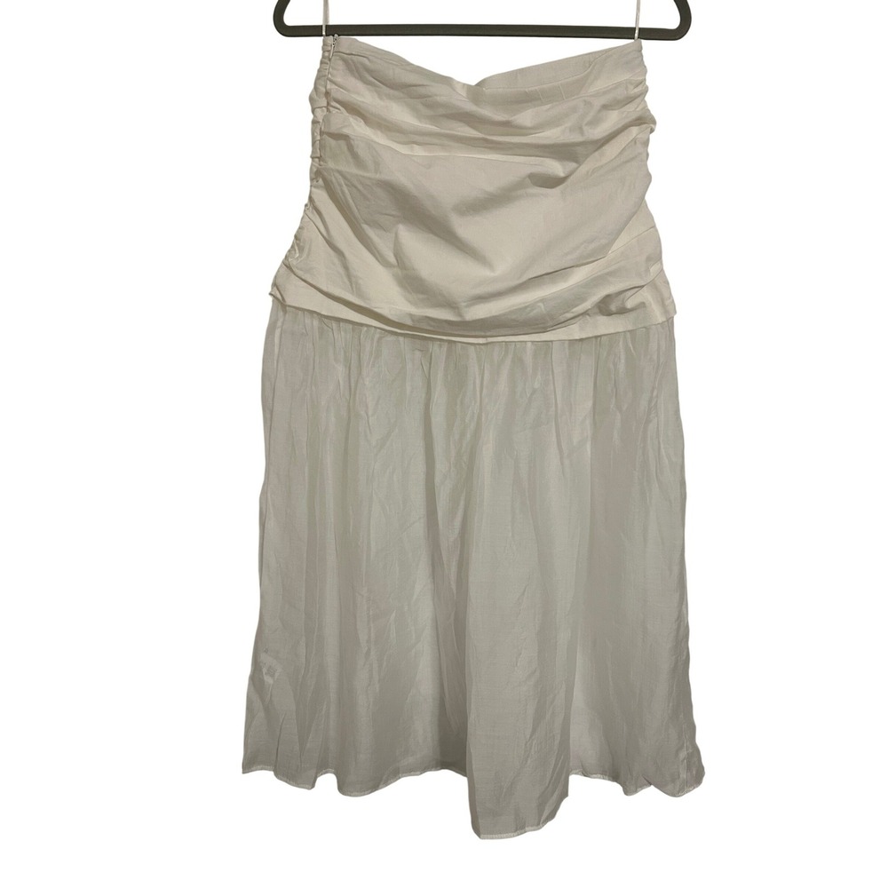 Zara White Ruched Drop Waist Midi Skirt Mixed Media Pleated Size Medium
